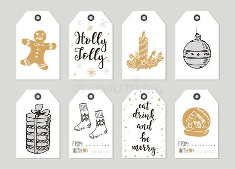 Merry Christmas and Happy New Year vintage gift tags cards with calligraphy. stock illustration Gift Labels Christmas, Holiday Labels, Hand Drawn Cards, Holiday Lettering, Holiday Tags, Christmas Labels, Greeting Card Template, Gift Tag Cards, Christmas Invitations