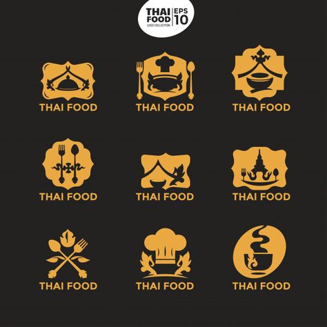 Modern thai food gold logo template for culinary business and corporate | Premium Vector #Freepik #vector #logo #food #business #gold Thai Food Logo Design, Thai Restaurant Logo, Chinese Food Logo, Thai Modern, Logo Reference, Restaurant Business Cards, Thai Design, Handmade Logo, 10 Logo