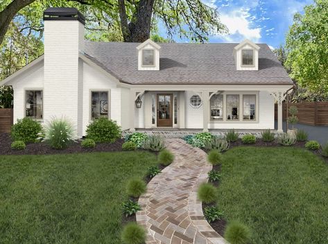 White Brick House Curb Appeal, White Brick Ranch House Exterior, White Brick Ranch, Brick Ranch Curb Appeal, Brick Ranch House Exterior, Brick Ranch Exterior, Yard Fencing, Modern Craftsman Home, White Exterior Paint Colors