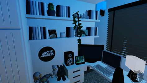 Boy Bedroom Ideas Bloxburg, Bloxburg Boy Bedroom, Computer Bedroom, Boy Room Ideas, Bloxburg Rooms, Boys Room Blue, Blocksburg Room Ideas￼, Roblox Image Ids