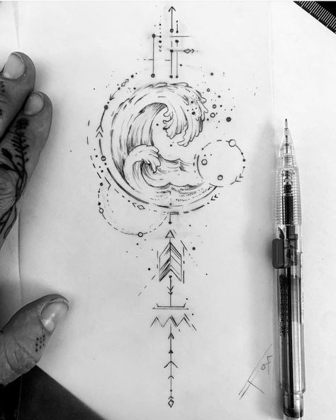 Element Tattoo, Tato Minimal, Realistic Tattoo Sleeve, Yin Yang Tattoos, Elements Tattoo, Mommy Tattoos, Tattoo Style Drawings, Calf Tattoo, Waves Tattoo