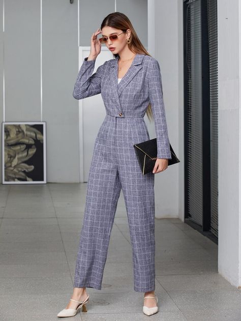 Free Returns ✓ Free Shipping On Orders $49+ ✓. Lapel Neck Straight Leg Plaid Jumpsuit- Women Jumpsuits at SHEIN. Woman Jumpsuit Formal, Women Formal Jumpsuit, Jumpsuit Formal Outfit, Androgynous Jumpsuit Formal, Stylish Jumpsuits For Women Casual, Jumpsuit Office Outfit, Jumpsuit Dress Formal, Trendy Formal Outfits, Jumpsuit Designs For Women