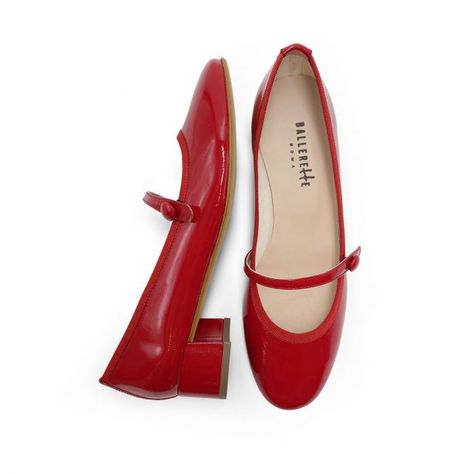 Red Heeled Ballet Flats, Red Ballet Heels, Ballerette Shoes, Red Ballerina Shoes, Heeled Ballet Flats, Red Ballerina Flats, Patent Leather Mary Jane Shoes, Red Flat Shoes, Red Ballerinas