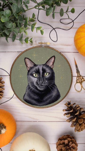 Michelle Staub ✶ Embroidery artist/author/instructor on Instagram: "We all know black cats deserve love, and not JUST on Halloween. And with Halloween being just around the corner, why not create a little magic with a needle and thread and learn how to embroider a portrait of one? 🪡✨⁣ ⁣ In my Domestika course you can learn how to embroider this adorable black cat 🐈‍⬛ You can also watch the course and take what I’ve taught you and embroider your own pet. Find your way to the course by visiting Black Cat Embroidery, Deserve Love, Portrait Embroidery, Find Your Way, Thread Painting, Cat Club, Hand Embroidery Art, Cat Sleeping, Chalkboard Art