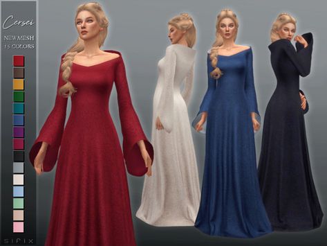 Sifix's Cersei Dress Cc Packs, Sims Medieval, Die Sims 4, Medieval Clothes, Pelo Sims, Casas The Sims 4, Look Formal, Sims 4 Dresses, Sims4 Clothes