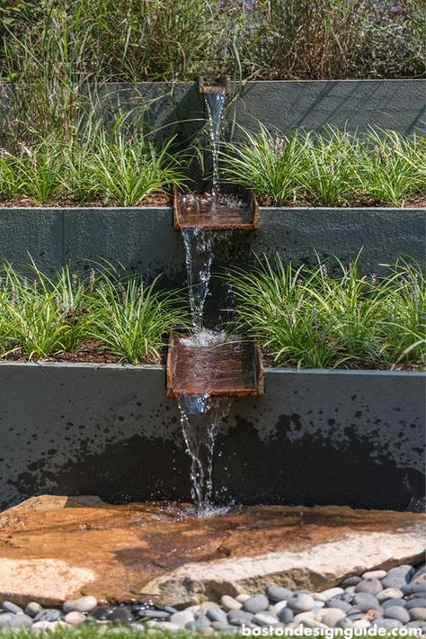 Storm Water Drainage Landscapes, Garden Rill, Water Rill, Storm Water Management, Contemporary Water Feature, Water Architecture, Storm Water, Buzzards Bay, Residential Landscape