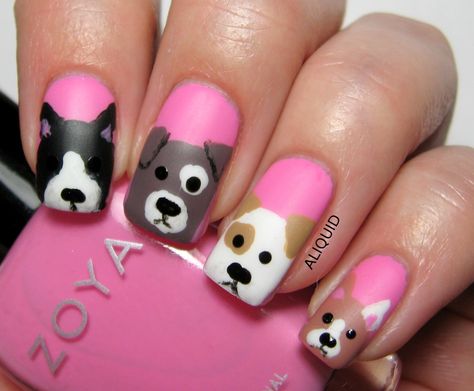 ALIQUID: FingerFood's Theme Buffet #8: Cute Dog Nail Art, Kids Nail Designs, Nail Art For Kids, Animal Nail Art, Animal Nails, Animal Print Nails, Simple Nail Art Designs, Nails For Kids, Dog Nails