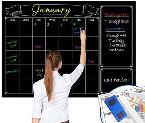 Dry Erase Black Laminated Jumbo Chalk Board Wall Calendar, 38-Inch by 50-Inch,Erasable Monthly Huge Weekly Chalkboard Bulletin Board,Better Than Wall Decor Sticker : Amazon.ca: Office Products White Board Cleaner, Weekly Chalkboard, Best Daily Planner, Framed Calendar, Chalkboard Calendar, Blackboard Wall, Magnetic Chalkboard, Dry Erase Calendar, Board Wall