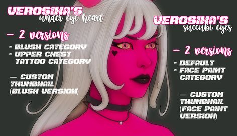 [morallee] Verosika Mayday under eye heart and succubi eyes (Helluva Boss x The Sims 4 Series) | Patreon Heart Eyes Sims 4 Cc, Upper Chest Tattoo, Character Challenge, Los Sims 4 Mods, Verosika Mayday, Cc Packs, Cc Folder, Sims 4 Studio, Tumblr Post