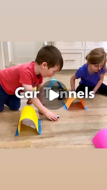 Whitney Berg | Activities for Kids 💕 on Instagram: "CAR TUNNELS 🚗✨💕  This activity is so easy to set up it should be illegal. 😅 It took less than 2 minutes to put together but kept my kiddos entertained for over 25 minutes! 🤩🤯😮😱  All you need for this activity is some construction paper, painters tape, and toy cars!   Tape the paper to the floor in the shape of a tunnel and give your kiddo their cars to slide through! That’s it!!   Want more fun and easy activities for kids? Follow @wingitwithwhit for mom hacks, activities for kids, and FREE printables on stories every Friday! 🎉💕🤩  Kids activities, activities for kids, toddler activities, activities for toddlers, at home activities, low prep activities, easy activities for kids, using items from home for activity, car activity, Activities For Toddlers At Home, Toddler Car Activities, Easy Activities For Kids, Car Activity, Room 101, Rainy Day Activities For Kids, Car Activities, Toddler Car, Art Activities For Toddlers