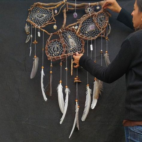 Natural Dream Catcher, Big Dream Catcher, Wooden Dream Catcher, Big Dream Catchers, Boho Office, Dream Catcher Wall Hanging, Diy Tumblr, Dream Catcher Wall, Large Dream Catcher