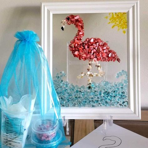 Make your own resin art with this all inclusive kit! Shattered Glass Art, Resin Beach Art, Crushed Glass Art, Sea Glass Artwork, Art Kits For Adults, Sea Glass Decor, Resin Beach, Beach Glass Art, Beautiful Art Pictures