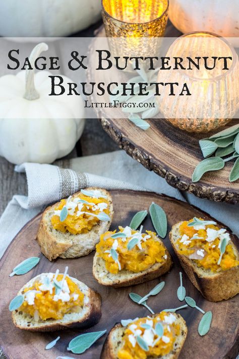 Try this Sage & Butternut Bruschetta appetizer recipe! Get the recipe Little Figgy Food! @SonomaCutrer #ad #21andup Party Appetizers Winter, Squash Bruschetta, Easy Sandwiches, Butternut Squash Sage, Fall Appetizer, Vegetarian Brunch, Thanksgiving Gathering, Friends Recipes, Fall Appetizers