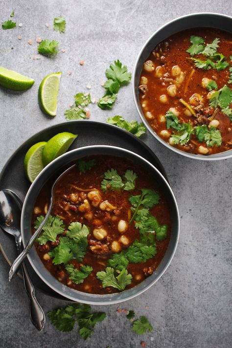 This recipe for Beef Pozole Rojo is a perfect stew for colder days. Packed with veggies with just a tad spiciness this is one the entire family will love | via @AimeeMarsLiving | #Pozole #Rojo #Beef Beef Pozole, Low Calorie Soup Recipe, Stews Recipes, Skillet Dinner Recipes, Low Calorie Soup, Healthy Soups, Sheet Pan Dinners Recipes, Mexican Dinner Recipes, Beef Recipes Easy