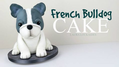 How to make a simple 3D French Bulldog Cake! Full FREE tutorial available on my YouTube Channel: https://www.youtube.com/watch?v=woYeXRIdcn4 French Bulldog Cake, Pug Cake, Bulldog Cake, Puppy Cake, Dog Cake Topper, Fondant Animals, Francia Bulldog, Animal Cakes, Dog Cakes