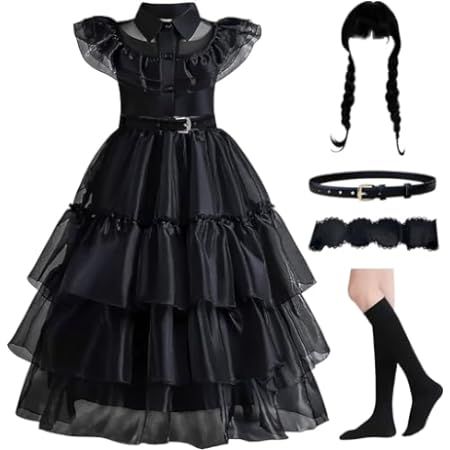 RioRand Wednesday Addams Dress Up Costume Fancy Dress Halloween Role Play Cosplay Outfits for Girls (140(9-10Years)) : Amazon.ca: Toys & Games Morticia Addams Costume, Wednesday Costume, Wednesday Addams Dress, Addams Dress, Wednesday Addams Costume, Mesh Party Dress, Dress Sleeve Length, Dress For Girls, Carnival Costumes