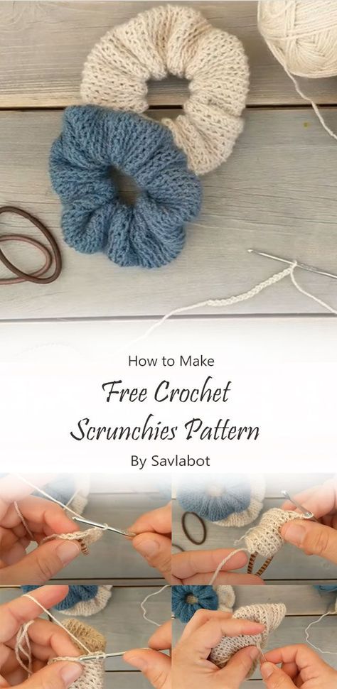 Trendy Crochet Projects Free, Crochet Hair Crunchies, Easy Crochet Scrunchie Pattern, Hair Accessories Crochet Pattern Free, Free Crochet Hair Scrunchie Pattern, Crochet Pattern Scrunchie, Free Crochet Patterns Quick And Easy, Free Small Crochet Projects, How To Make Crochet Scrunchies