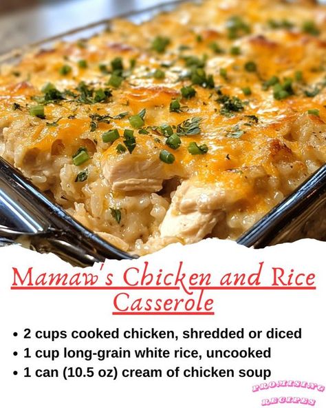 Thanksgiving Chicken, Chicken And Rice Casserole, Hearty Meal, Cooked Chicken, Chicken And Rice, Rice Casserole, Classic Dishes, Cream Of Chicken, Cream Of Chicken Soup