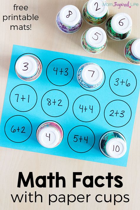 This math facts activity with paper cups teaches kids math facts in a fun, hands-on way. It is crazy easy to set up and an effective way to learn math! Maluchy Montessori, Learn Math, Kids Math, Math Addition, Math Methods, Aktivitas Montessori, Mental Math, Homeschool Math, Popsicle Stick