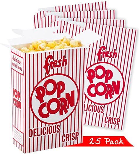 Set of 25 - Close Top Movie Party Popcorn Boxes, Red and White Stripes, Movie Theater Night, Carnival Circus Party Favors, Circus Party Favors, Popcorn Container, Paper Popcorn, Popcorn Holder, Popcorn Containers, Christmas Goodie Bags, Popcorn Boxes, Corn Pops, Popcorn Seasoning