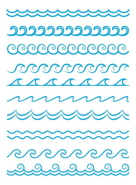 Sea and ocean waves, blue water surf borders Sea Borders Design, Ocean Border Design, Gcse Textiles, Wave Drawing, Water Surfing, Water Drawing, Border Designs, Shell Pattern, Mini Drawings