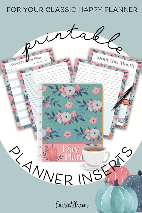 Free Printable Inserts for the Classic Happy Planner - Fall Pumpkins - Carrie Elle Classic Happy Planner Printables Free, Aesthetic Digital Planner, Happy Planner Free Printable, Organizing Printables, Happy Planner Printables, Free Printables Organization, Online Planner, Happy Planner Classic, Floral Planner