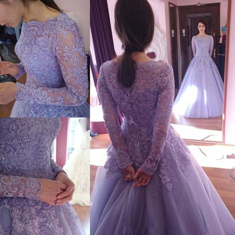 Long Sleeve Ball Gown Wedding Dress, Lilac Prom Dresses, Lavender Prom Dresses, Vintage Lilac, Long Sleeve Ball Gowns, Cheap Gowns, Prom Dress Long, Prom Dresses Long Lace, Tulle Evening Dress