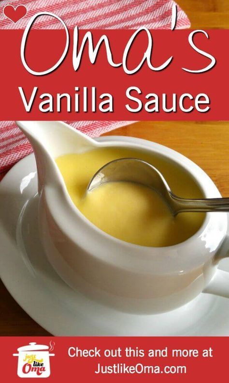 ❤️ German vanilla sauce is a perfect accompaniment to so many desserts. https://www.quick-german-recipes.com/vanilla-sauce-recipe.html #germanrecipe #justlikeoma #vanillasauce Easy Vanilla Sauce, Natashas Kitchen Caramel Sauce, Homemade Vanilla Custard, Swedish Vanilla Sauce, Vanilla Sauce For Bread Pudding, Strudel Recipes, German Food Authentic, German Desserts, Apple Strudel