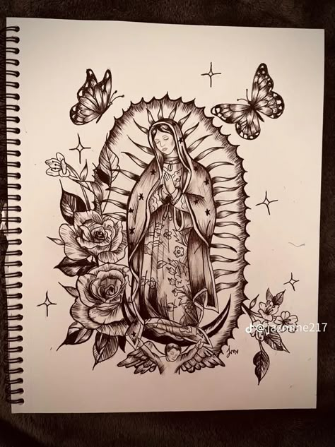 Mexican Art Tattoos, Mary Tattoo, Mary Art, Virgin Mary Art, Cholo Art, Tattoo Outline Drawing, Chicano Art Tattoos, Chicano Drawings, Dope Tattoos For Women