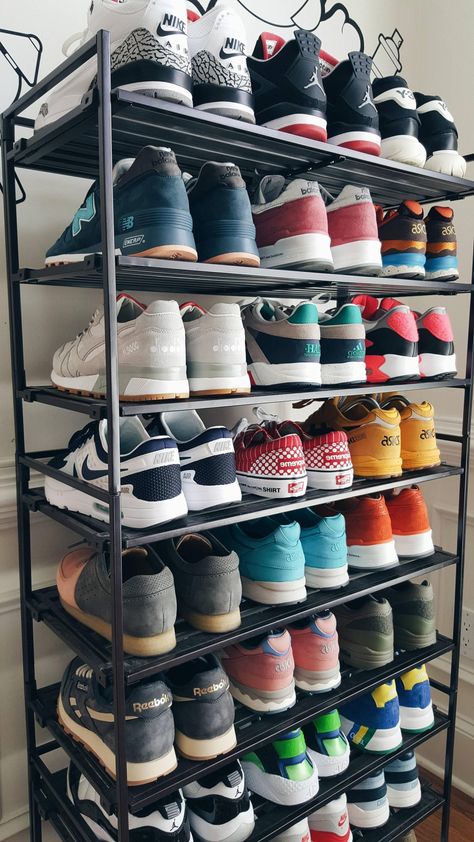 Shoe Rack Wonders for Every Home - Get a shoe rack with quality materials. Free shipping please check at agodamart.com... #shopmycloset #poshmark #shopping #style #pinitforlater #Jordan #Shoes Mens Shoe Rack, Shoe Collection Display, Sneaker Rack, Shoes Shelf, A Lot Of Shoes, Lots Of Shoes, Mens Room Decor, Sneaker Closet, Sneakerhead Room