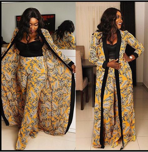 Kimono And Trousers Outfit, Modern Kimono Fashion, African Print Jumpsuit, Stylish Naija, 2piece Outfits, Mode Kimono, Afrikaanse Mode, African Fashion Traditional, African Fashion Women Clothing