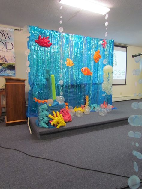 Ocean Vbs Decorations, Nemo Party Decorations, Vbs Ocean Theme, Sea Birthday Party Decorations, Ocean Vbs, معرض فني, Under The Sea Decorations, Beach Christmas Decorations, Vbs Themes