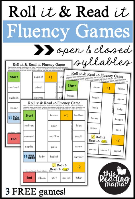 Open and Closed Syllables Fluency Game - This Reading Mama Open Syllable Activities Free, Open And Closed Syllables Activities, Teaching Open Syllables, Reading Specialist Classroom, Reading Fluency Games, Open And Closed Syllables, Syllable Games, Open Syllables, Fluency Games