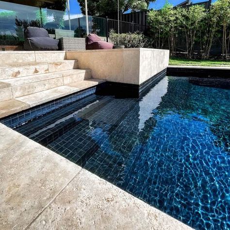 Pool Tiles Ideas, Tiled Pool, Cement Pools, Pool Tile Designs, Mosaic Pool Tile, Glass Pool Tile, Travertine Pool, Tiles Ideas, Swimming Pool Tiles