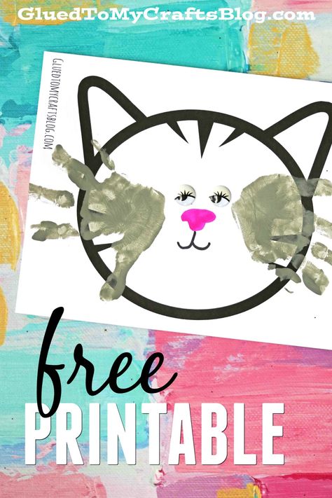 Handprint Cat Whiskers - Kid Craft Keepsake Idea w/free printable template!!! Pre K Animal Art Projects, Family Pet Craft Preschool, Pet Week Preschool Crafts, Cat Craft For Preschoolers, Handprint Cat, Cat Crafts Preschool, Cats Crafts, Pet Prints, Pet Theme