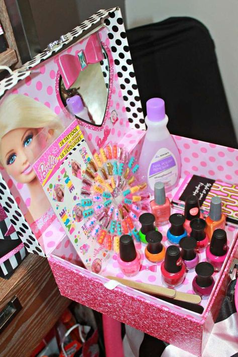 Barbie, Spa Birthday Party Ideas | Photo 2 of 48 Barbie Spa Birthday Party, Barbie Party Games, Barbie Birthday Party Games, Spa Birthday Party Ideas, Barbie Party Ideas, Spa Birthday Party, Kids Spa Party, Barbie Party Decorations, Barbie Theme Party