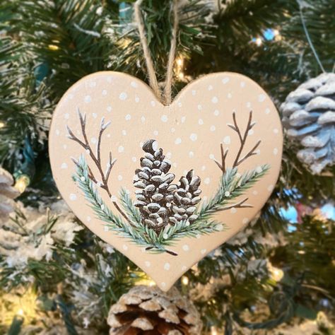 Acrylic painted pinecone Christmas ornament Pinecone Christmas, Painted Pinecones, Pinecone Ornaments, Resin Ideas, Painted Ornaments, Winter Art, Pine Cone, How To Paint, Christmas Art