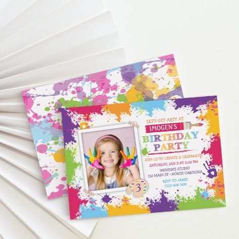 $3.08 | Art Craft Paint Birthday Party Invitation #art, craft, paint, birthday, party, rainbow, invite, invitation, crafty, 1st, first, 2nd, second, colorful, photo, card, cards, invites, invitations, brush, pencil Paint Themed Birthday Party, Paint Birthday Party, Birthday Party Rainbow, Kid Picture, Robot Birthday Party, Crafts Birthday, Mexican Birthday Parties, Painting Birthday Party, Rainbow Invitations