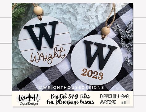 Personalized Initial and Year Christmas Ornaments - Engraved Personalizable Shiplap Ornaments - Cut File For Glowforge - Digital SVG File Initials Ornament, File Organization, Affinity Designer, Anniversary Dates, Digital Svg, Personalized Initials, Design Program, All Fonts, Design Software