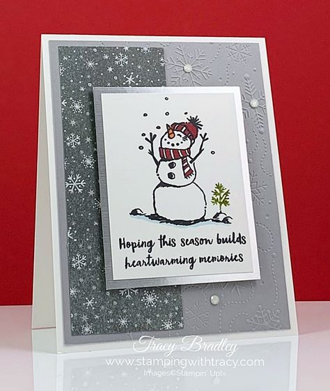 Stampin' Up! Snowman Season - Stamping With Tracy Wintry 3d Embossing Folder, 3d Embossing Folders, Snowman Christmas Cards, Stamped Christmas Cards, Simple Christmas Cards, Snowman Cards, Karten Design, Hand Made Greeting Cards, Peaceful Place