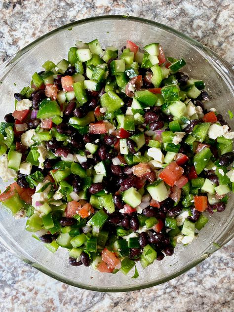 Mediterranean Black Bean Salad - Everyday Homemade Black Bean Chopped Salad, Salad Black Beans, Mediterranean Sandwich, Bean Salads, Black Bean Salad Recipe, Aldi Recipes, Black Bean Salad, Bean Salad Recipes, Mediterranean Salad