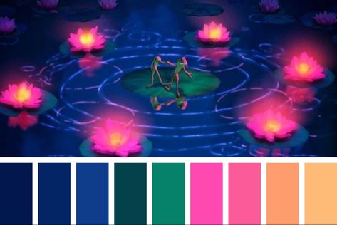 Princess And The Frog Color Scheme, Princess Tiana Color Palette, Tiana Color Palette, Princess And The Frog Color Palette, Princess Kitchen, Style Development, Movie Color Palette, 2024 Board, Color Script