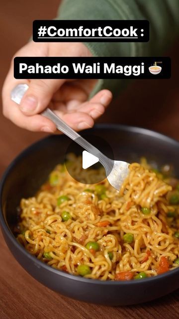 Shraddha Gurung on Instagram: "Recipe Below 👇 💋 #ComfortCook Ep. 2 : Pahado Wali Maggi Cook time 10-12 minutes 2 packets of Maggi Heat about 3 - 4 tbsps of oil in a pan and add 3-5 chillies (depending on how spicy you like it) + One medium onion (chopped) After it gets golden brown add some matar to the mix and let it cook for about a minute Then add one small tomato (chopped) Add the Maggi masala packets + half a packet of Maggi masala (sabzi Wala) + some water + a little salt + half a tsp red chilli powder + a pinch of haldi + a little garam Masala Stir it and add the Kacha maggi onto this Add about 3 cups of water and cook it on medium heat for another 5-6 minutes You’re done!! Best to cuddle up in a blanket, put on your favourite tv show and eat 😋😋😋 #lilmissgurung Pahado Wali Maggi Recipe, How To Make Tasty Maggi, Maggi Masala Recipe, Maggi Masala Powder Recipe, How To Make Maggi, Maggi Recipes Indian, Spicy Maggie Recipe, Maggi Recipes Indian Spicy, Spicy Maggi Recipes