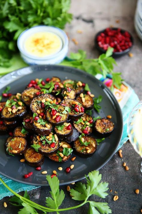 Roast Aubergine, Ottolenghi Aubergine, Ottolenghi Salad, Aubergine Salad, Roasted Eggplant Salad, Ottolenghi Recipes, Eggplant Salad, Herb Sauce, Eggplant Dishes