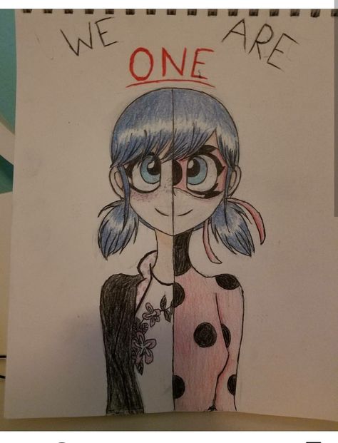 Ladybug/Marinette "We are one" By Graxiebreadwarrior How To Draw Marinette, Marinette Drawing, Miraculous Drawings, Miraculous Drawing, Marinette Anime, Ladybug Drawing, Miraculous Ladybug Costume, Bugs Drawing, Diary Diy