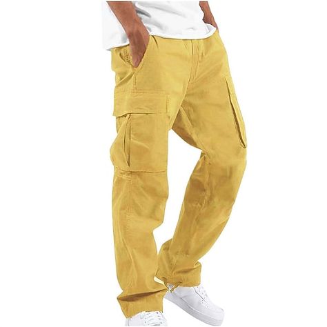 Men's Cargo Pants Cargo Trousers Leg Drawstring Solid Color Ripstop Breathable Weekend Streetwear Classic Casual Black Yellow 2024 - $20.99 Cheap Cargo Pants, Tuxedo Shirt Men, Men's Cargo Pants, Womens Basic Tops, Mens Outdoor Jackets, Trench Coat Men, Linen Shirt Men, Pants Cargo, Mens Cargo