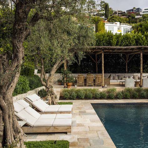 Swimming Pool Designs Anna Hoffman Los Angeles Stone Around Pool, Backyard Pool Ideas, Rectangular Swimming Pools, Outdoor Cabana, Pool Landscape Design, Florida Design, Rectangular Pool, Mediterranean Design, Most Beautiful Gardens