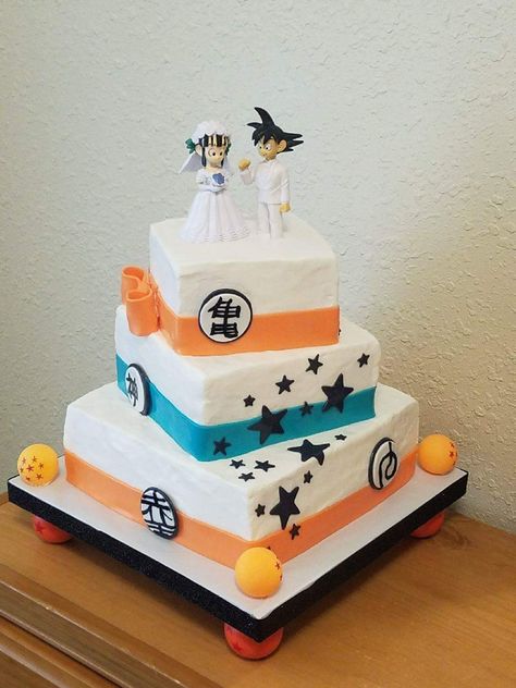 Dragon Ball Z Wedding Cake, Dragon Ball Z Wedding, Bolo Naruto, Spring Wedding Outfit, Anime Cake, Anime Wedding, Geek Wedding, Wedding Cake Ideas, Themed Wedding Cakes