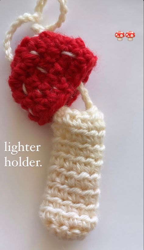 Hand made crochet holder for lipstick, lighter or to look cute Lipstick Lighter, Crochet Holder, Crochet Mushroom, Lipstick Holder, Light Holder, Crochet Projects, To Look, Hand Made, Outfit Accessories