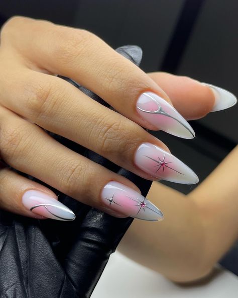 Im in loveee, I’m obsessed 🎀✨ Schedule your appointment now @femme__nails . . . . Femme Nails [Gel extensions, Gel nails, nail art, gel polish, aura nails, pink nails, silver nails, long nails, nail extensions, Gel-X] Light Aura Nails, Silver Nails Long, Aura Nails Pink, Nails Gel Extensions, Gel Nails Nail Art, Nail Art Gel Polish, Pop Art Nails, Aura Nails, Nails Silver